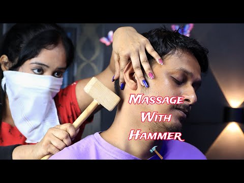 Female To Male Pain Relief Massage With Wooden Hammer | Indian Massage | Moral Of ASMR